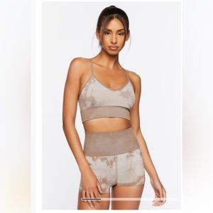 Active High Rise Biker Shorts Tie Dye White Beige Seamless Large Yoga Ribbed